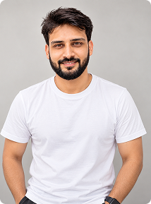 Suhas standing in a white T-shirt